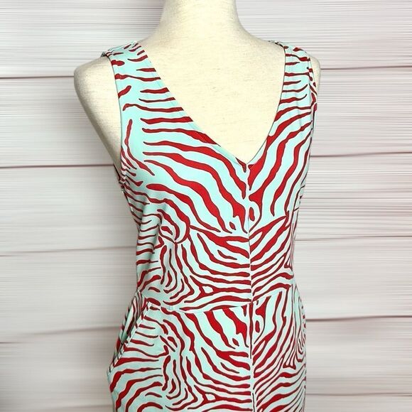 J. McLaughlin Sheath Dress Turquoise Red Zebra Print Sleeveless V-neck Summer M - Picture 3 of 12